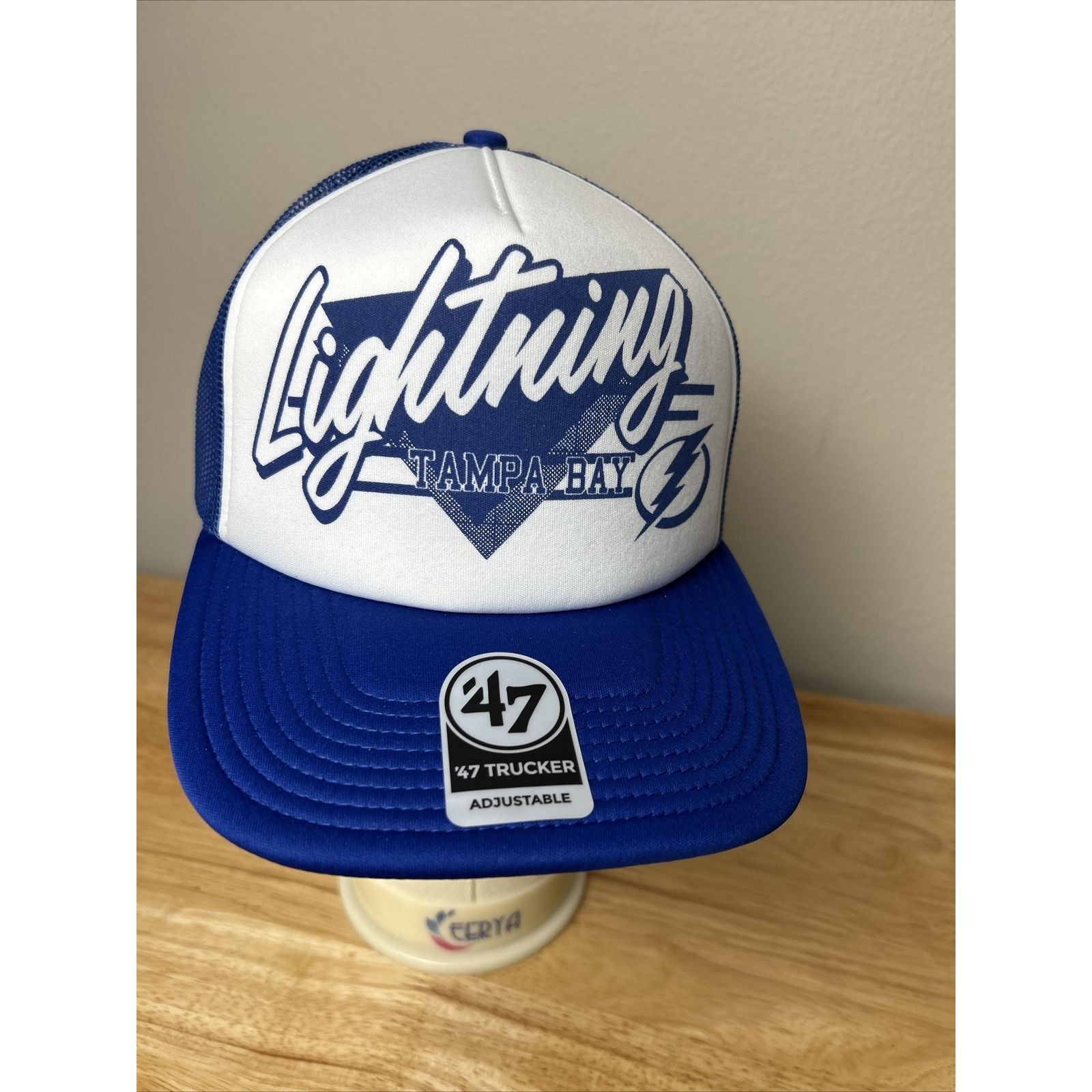 New 47 Brand Hang Out Trucker Hat One Size Adjustable Blue White Lightning Tampa